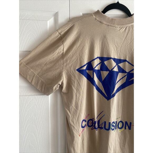 Collusion Men's Tan High Neck Graphic Tee Diamond Print Grunge Medium Streetwear - Picture 2 of 10